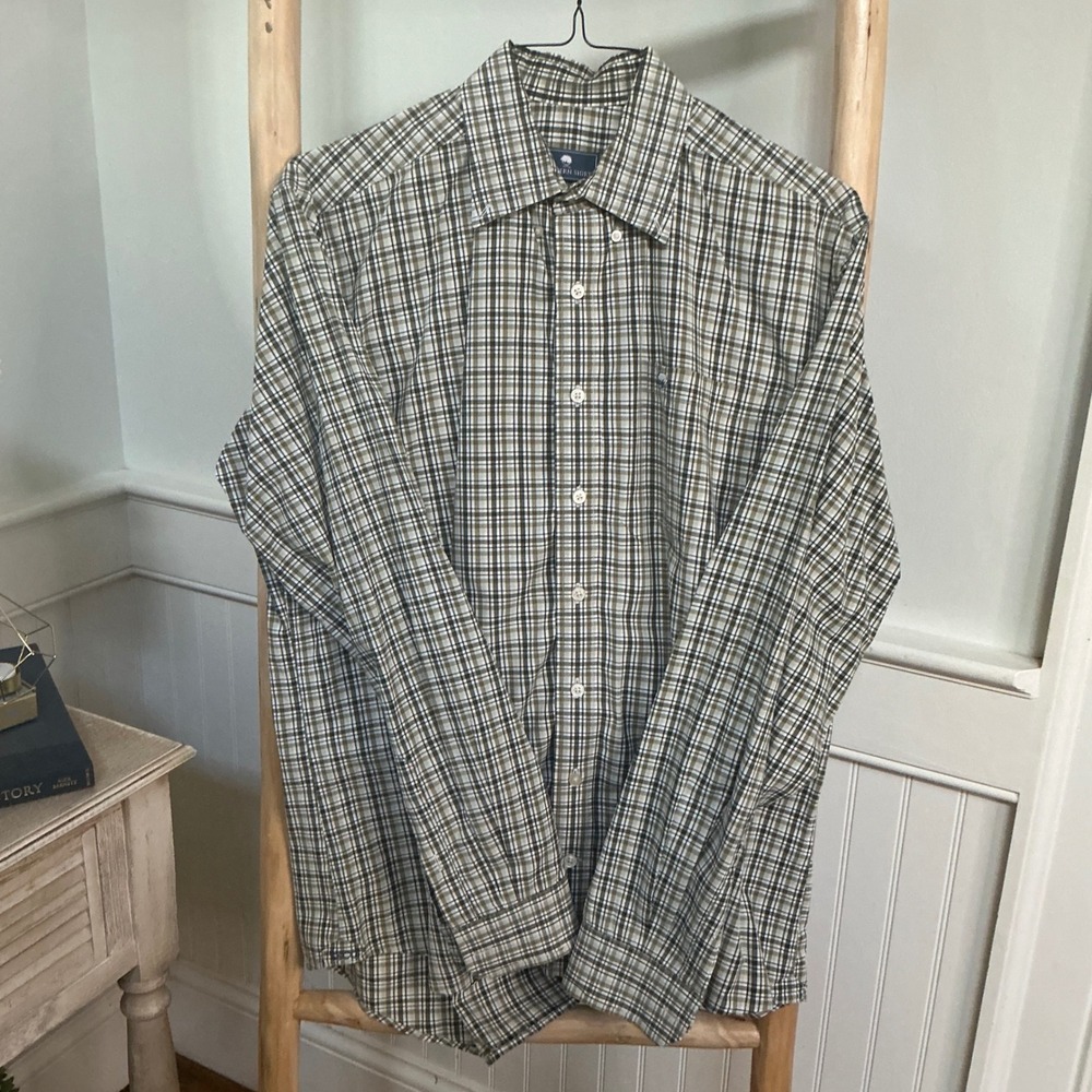 Southern Shirt Mens Large Cotton Club Plaid Button Down Olive Green Long Sleeve
